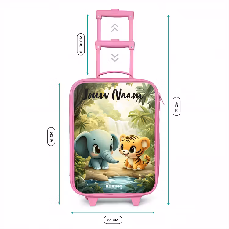 Kinderkoffer met naam - Roze - Olifant - Tijger - Bos - Jungle — 5