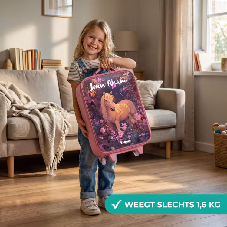 Kinderkoffer met naam - Roze - Paard - Bloemen - Paars - Vlinder — 2