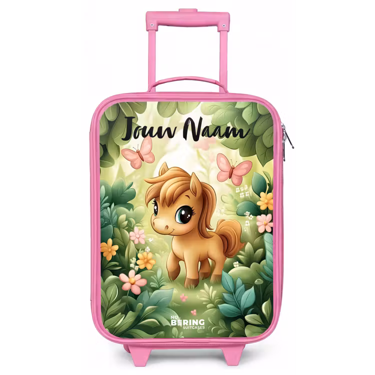 Kinderkoffer met naam - Roze - Paard - Bloemen - Vlinders — 1