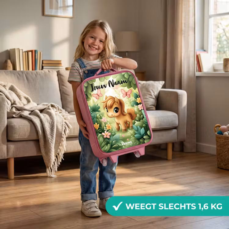 Kinderkoffer met naam - Roze - Paard - Bloemen - Vlinders — 2