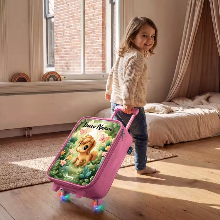 Kinderkoffer met naam - Roze - Paard - Bloemen - Vlinders — 3