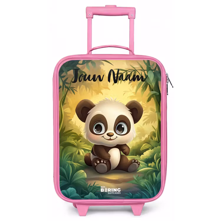 Kinderkoffer met naam - Roze - Panda - Bamboebos - Groen — 1