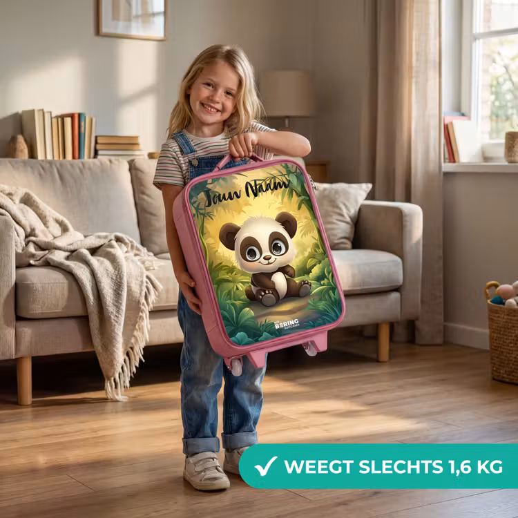 Kinderkoffer met naam - Roze - Panda - Bamboebos - Groen — 2