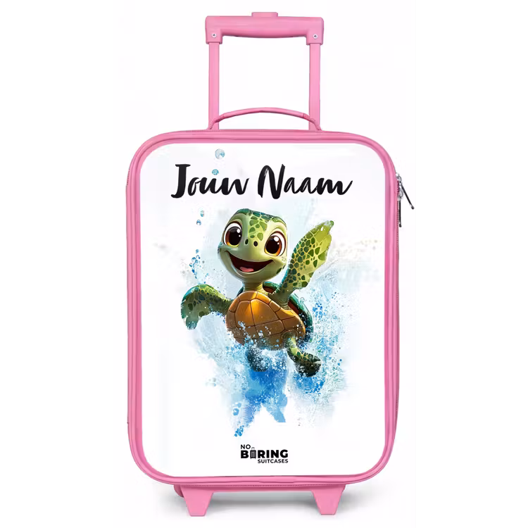 Kinderkoffer met naam - Roze - Schildpad - Water - Groen — 1