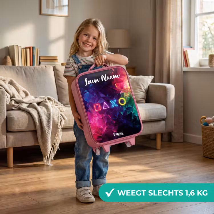 Kinderkoffer met naam - Roze - Symbolen - Game - Kleurrijk — 2