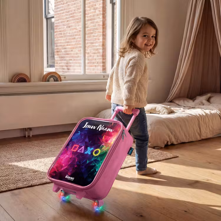 Kinderkoffer met naam - Roze - Symbolen - Game - Kleurrijk — 3