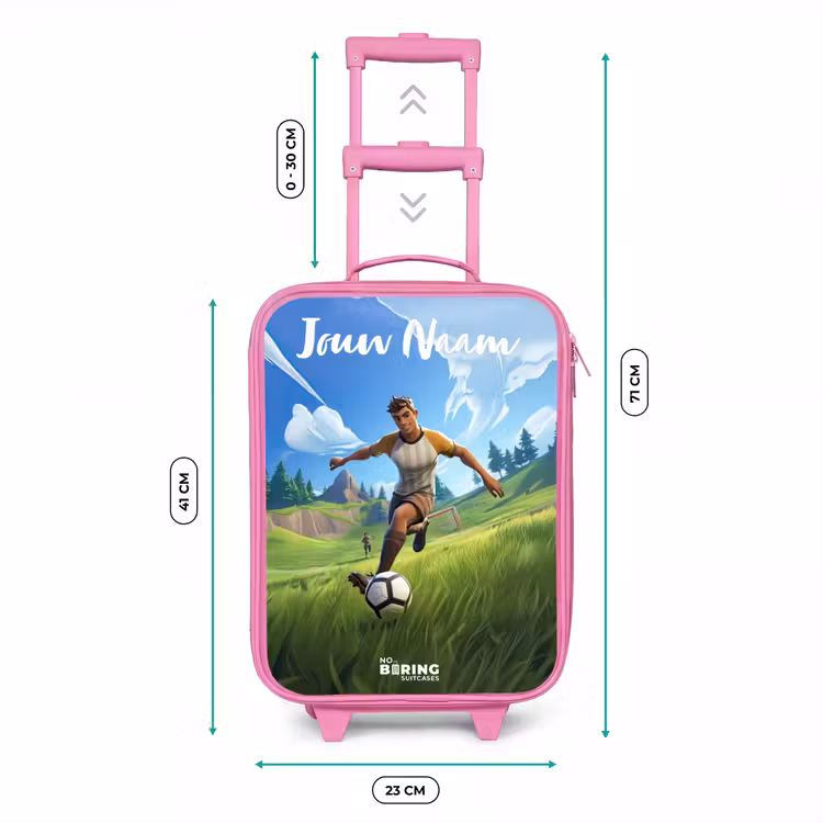 Kinderkoffer met naam - Roze - Voetballer - Gras - Goal - Kleurrijk — 5