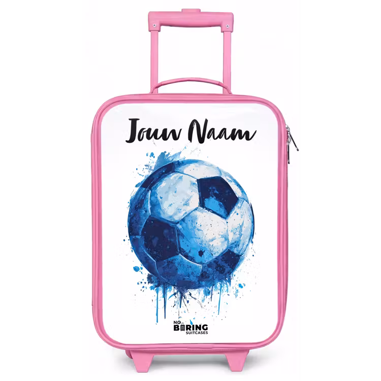 Kinderkoffer met naam - Roze - Voetbalvibes - Inktspatten - Blauw — 1