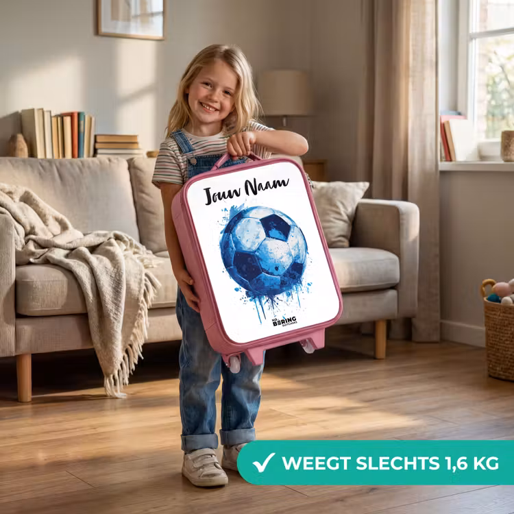 Kinderkoffer met naam - Roze - Voetbalvibes - Inktspatten - Blauw — 2