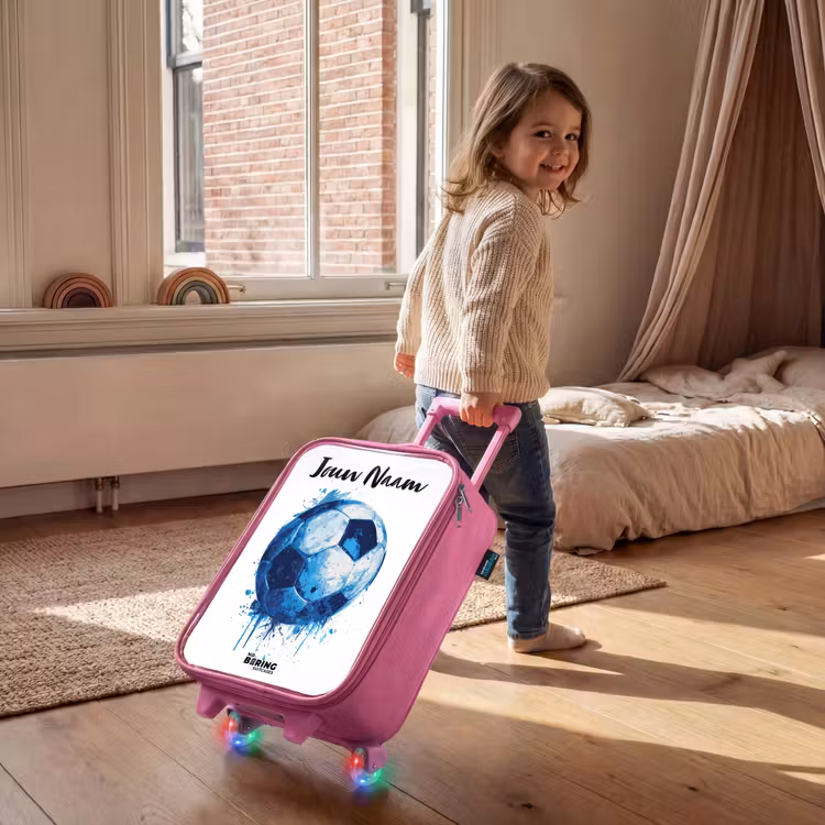 Kinderkoffer met naam - Roze - Voetbalvibes - Inktspatten - Blauw — 3