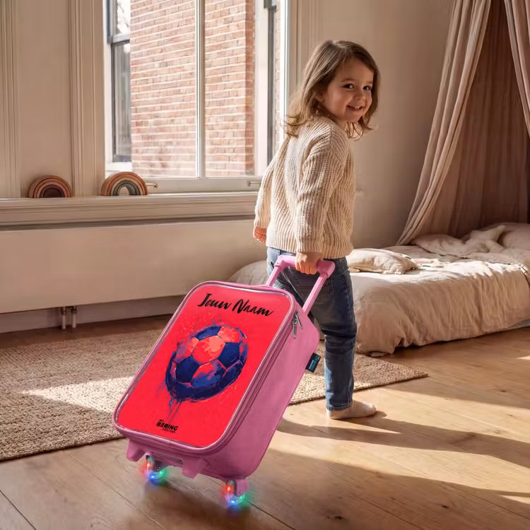 Kinderkoffer met naam - Roze - Voetbalvibes - Verf - Blauw - Rood — 3
