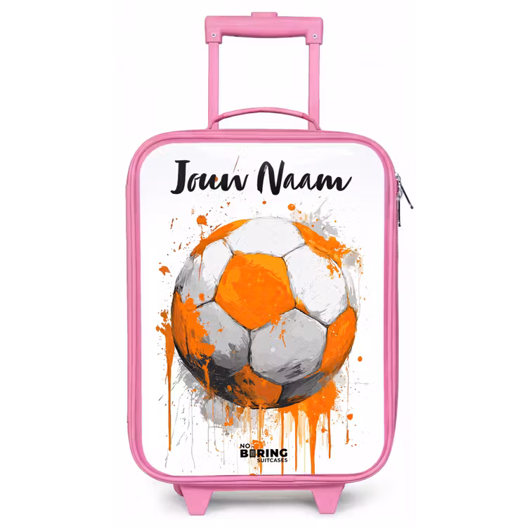 Kinderkoffer met naam - Roze - Voetbalvibes - Verf - Oranje — 1