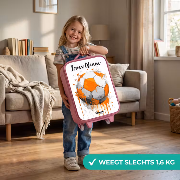 Kinderkoffer met naam - Roze - Voetbalvibes - Verf - Oranje — 2