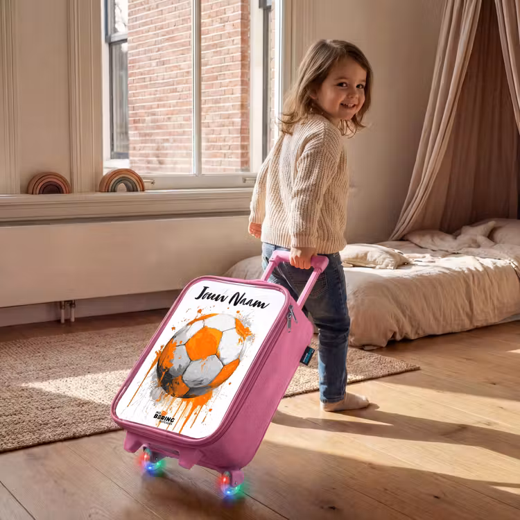 Kinderkoffer met naam - Roze - Voetbalvibes - Verf - Oranje — 3