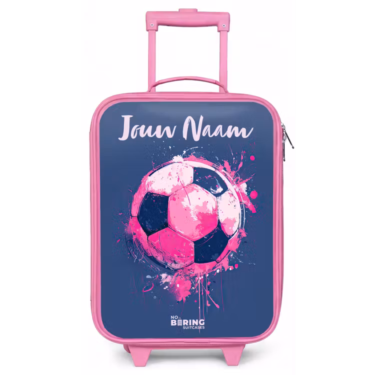 Kinderkoffer met naam - Roze - Voetbalvibes - Verf - Roze - Blauw — 1