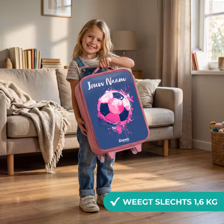Kinderkoffer met naam - Roze - Voetbalvibes - Verf - Roze - Blauw — 2