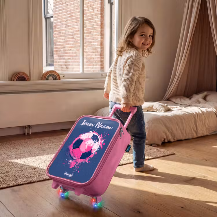 Kinderkoffer met naam - Roze - Voetbalvibes - Verf - Roze - Blauw — 3