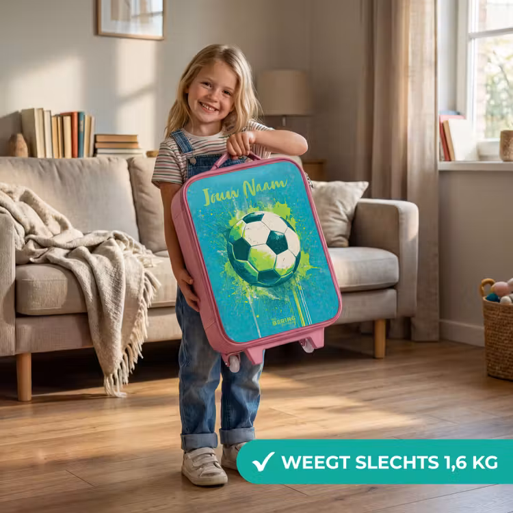 Kinderkoffer met naam - Roze - Voetbalvibes - Verfspatten - Groen - Blauw — 2