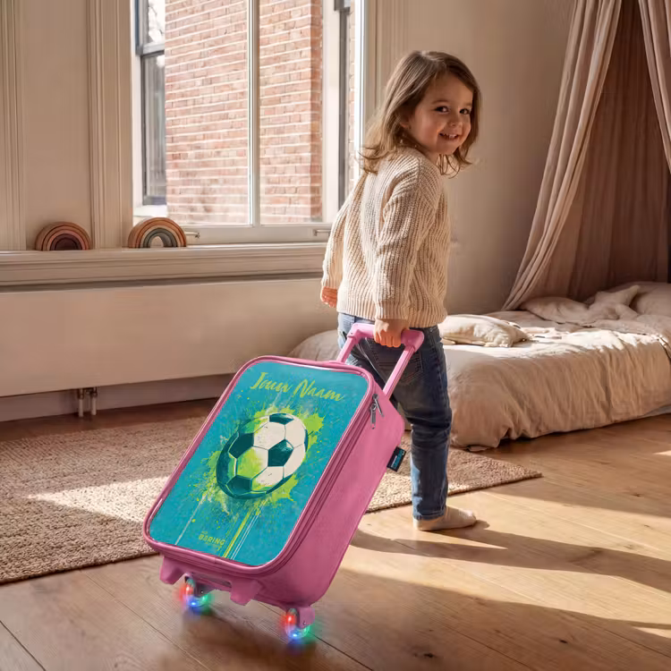 Kinderkoffer met naam - Roze - Voetbalvibes - Verfspatten - Groen - Blauw — 3