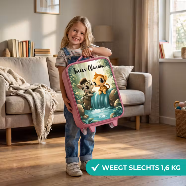 Kinderkoffer met naam - Roze - Zebra - Aapje - Waterval - Rotsen — 2