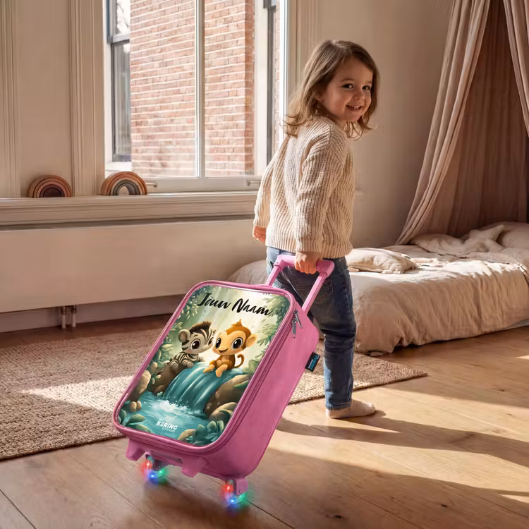 Kinderkoffer met naam - Roze - Zebra - Aapje - Waterval - Rotsen — 3