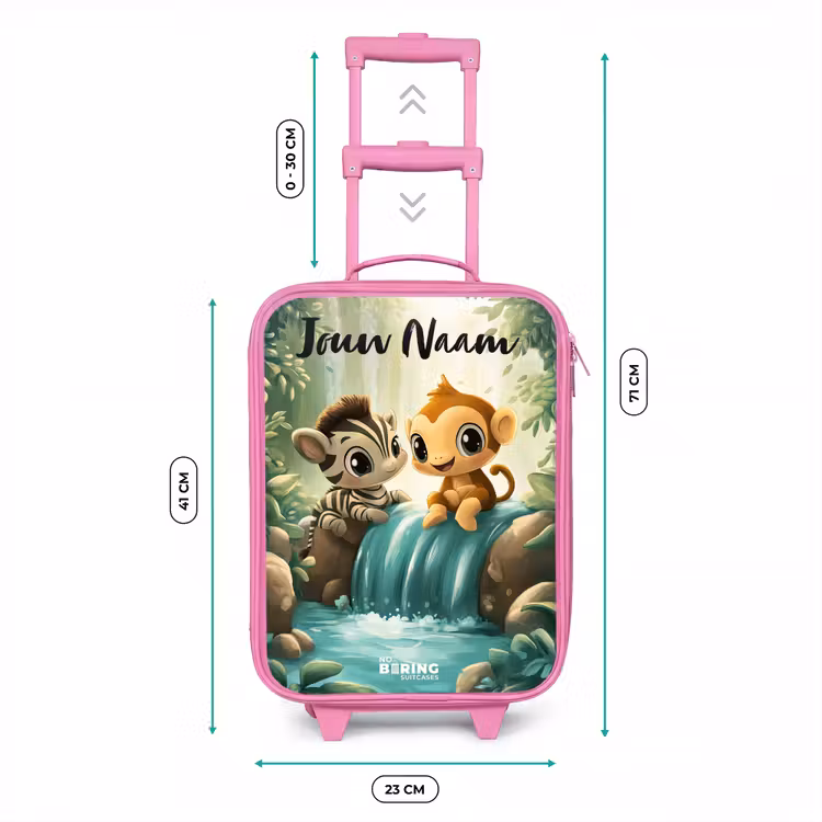 Kinderkoffer met naam - Roze - Zebra - Aapje - Waterval - Rotsen — 5