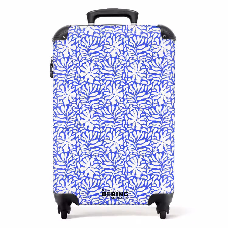 Koffer - Bloemen en bladeren op blauwe achtergrond — 1