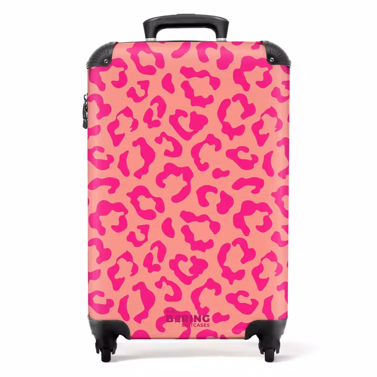 Koffer - Dierenprints - Panterprint koffer in roze en koraalroze — 1
