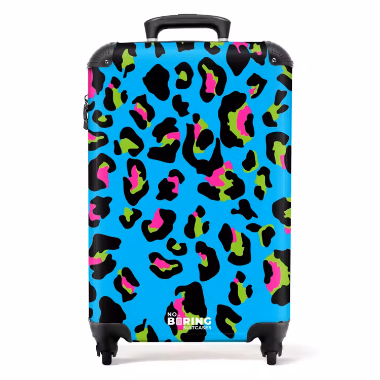 Koffer - Pantermotief in neonkleuren op blauwe achtergrond — 1