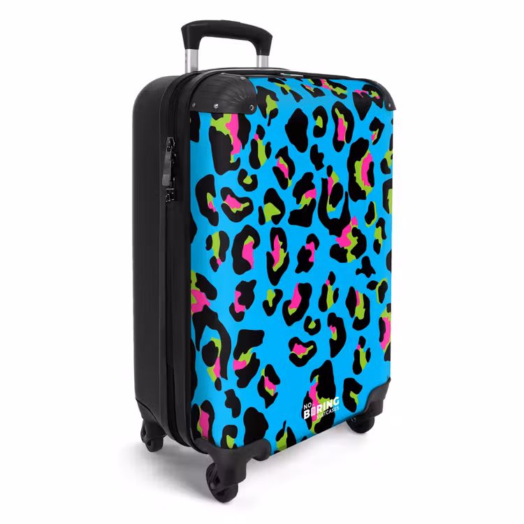 Koffer - Pantermotief in neonkleuren op blauwe achtergrond — 4