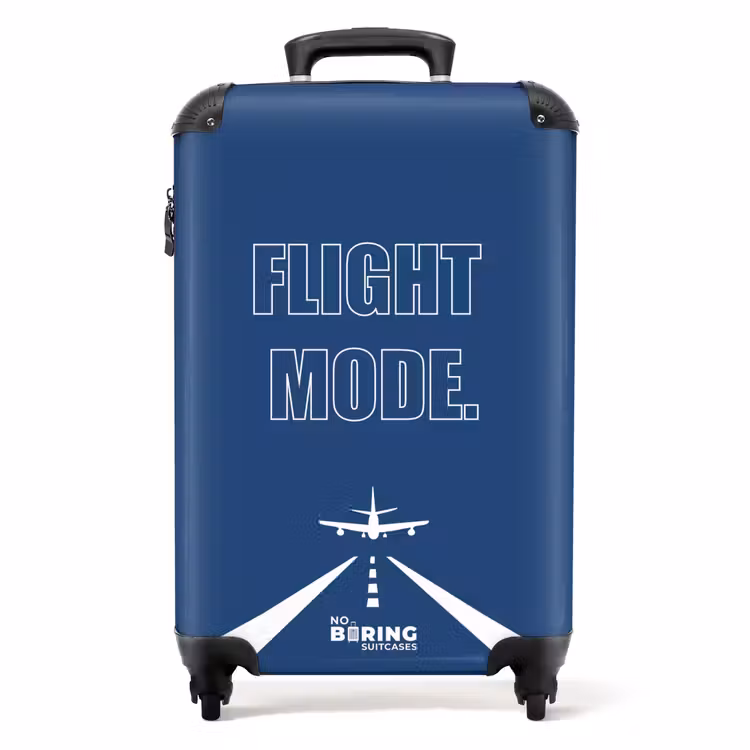 Koffer - Blauwe achtergrond met vliegtuig en tekst Flight Mode — 1