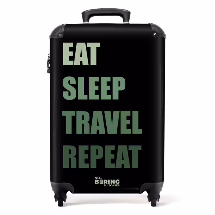 Koffer - Zwarte achtergrond met groene tekst Eat Sleep Travel Repeat — 1