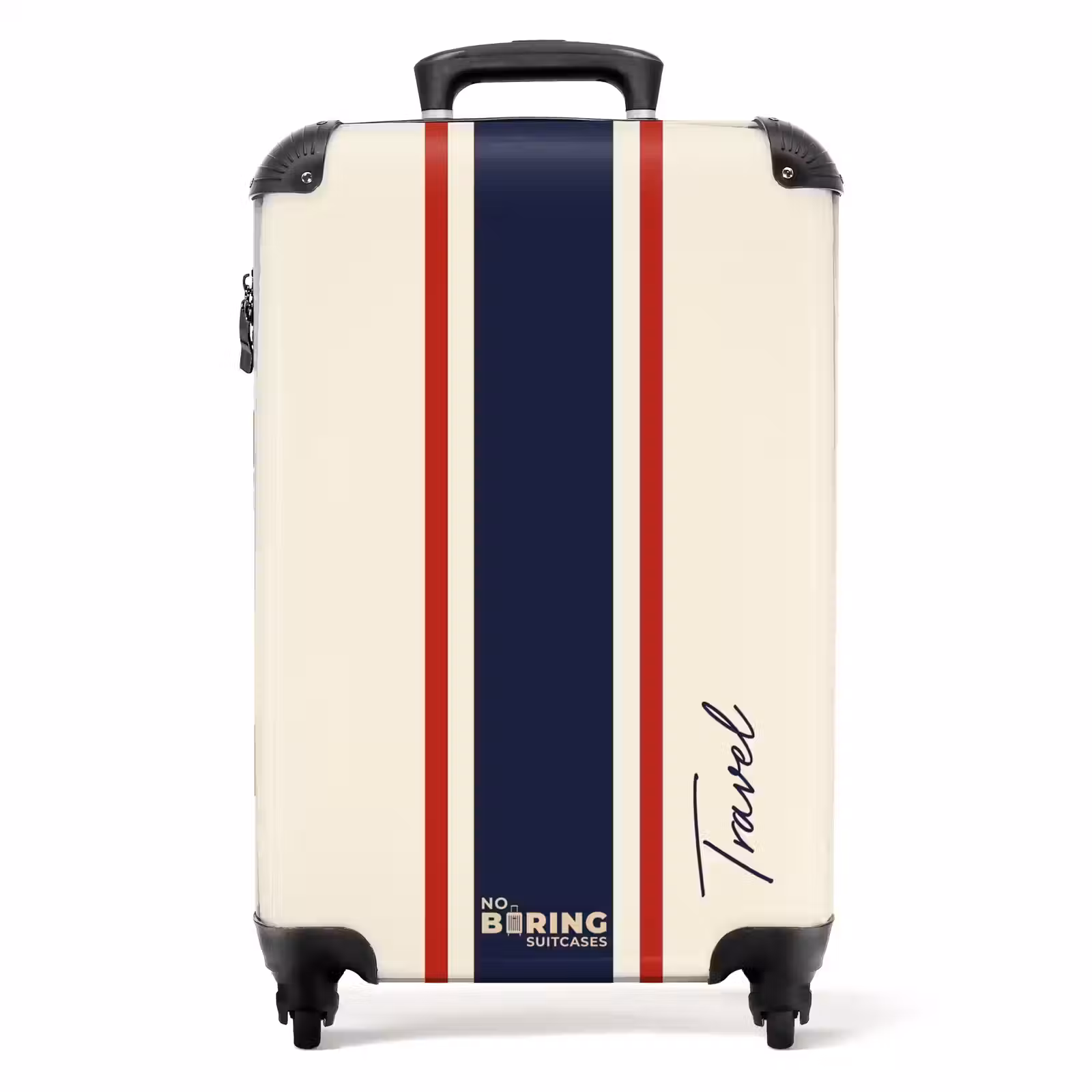 Koffer - Crèmekleurige achtergrond met centrale tricolor baan en tekst Travel — 1