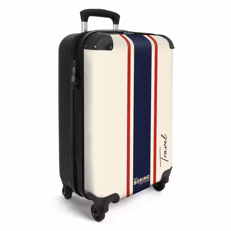 Koffer - Crèmekleurige achtergrond met centrale tricolor baan en tekst Travel — 4