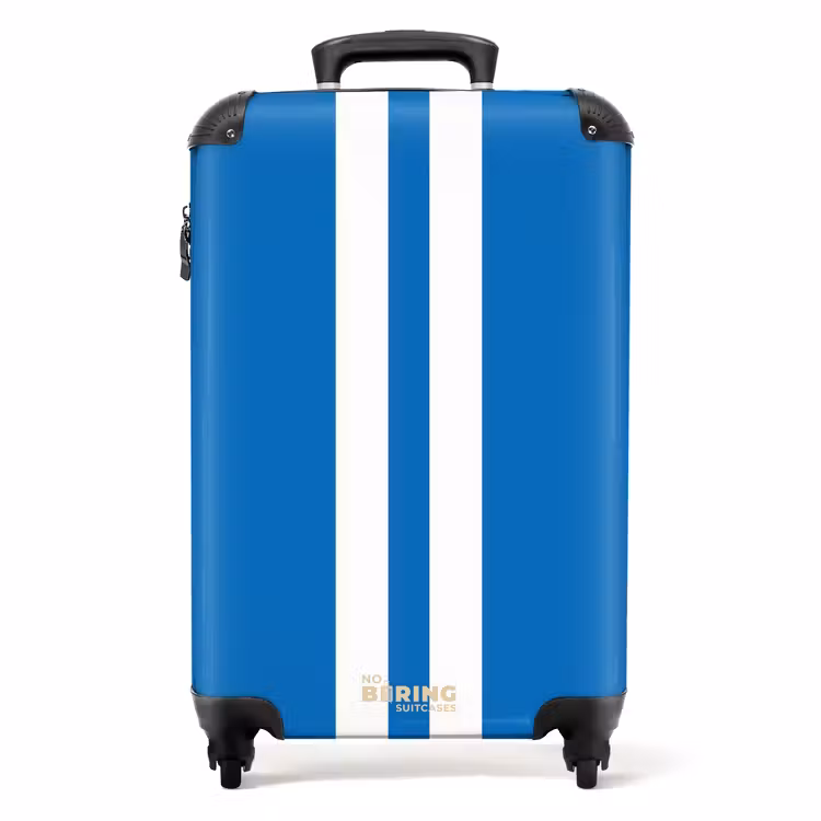 Koffer - Helderblauwe achtergrond met dubbele witte middenstreep — 1