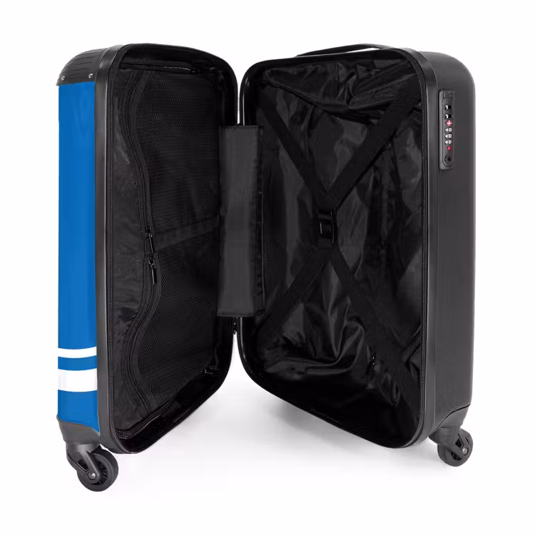 Koffer - Helderblauwe achtergrond met wit hoekpatroon linksonder — 3