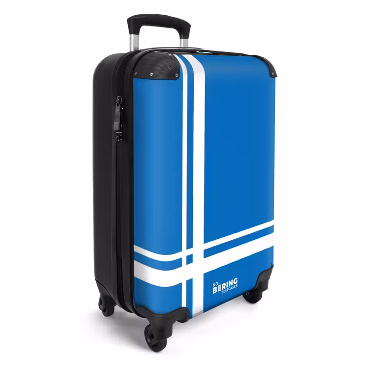 Koffer - Helderblauwe achtergrond met wit hoekpatroon linksonder — 4