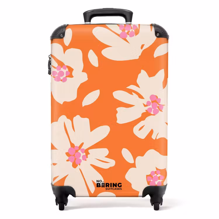 Koffer - Pastel bloemen - Crème met oranje — 1