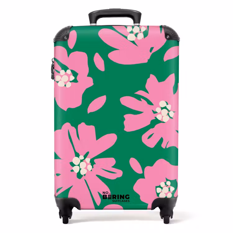 Koffer - Pastel bloemen - Roze met groen — 1