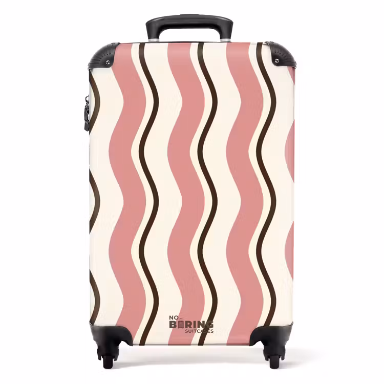 Koffer - Golvende strepen in roze met bruin — 1