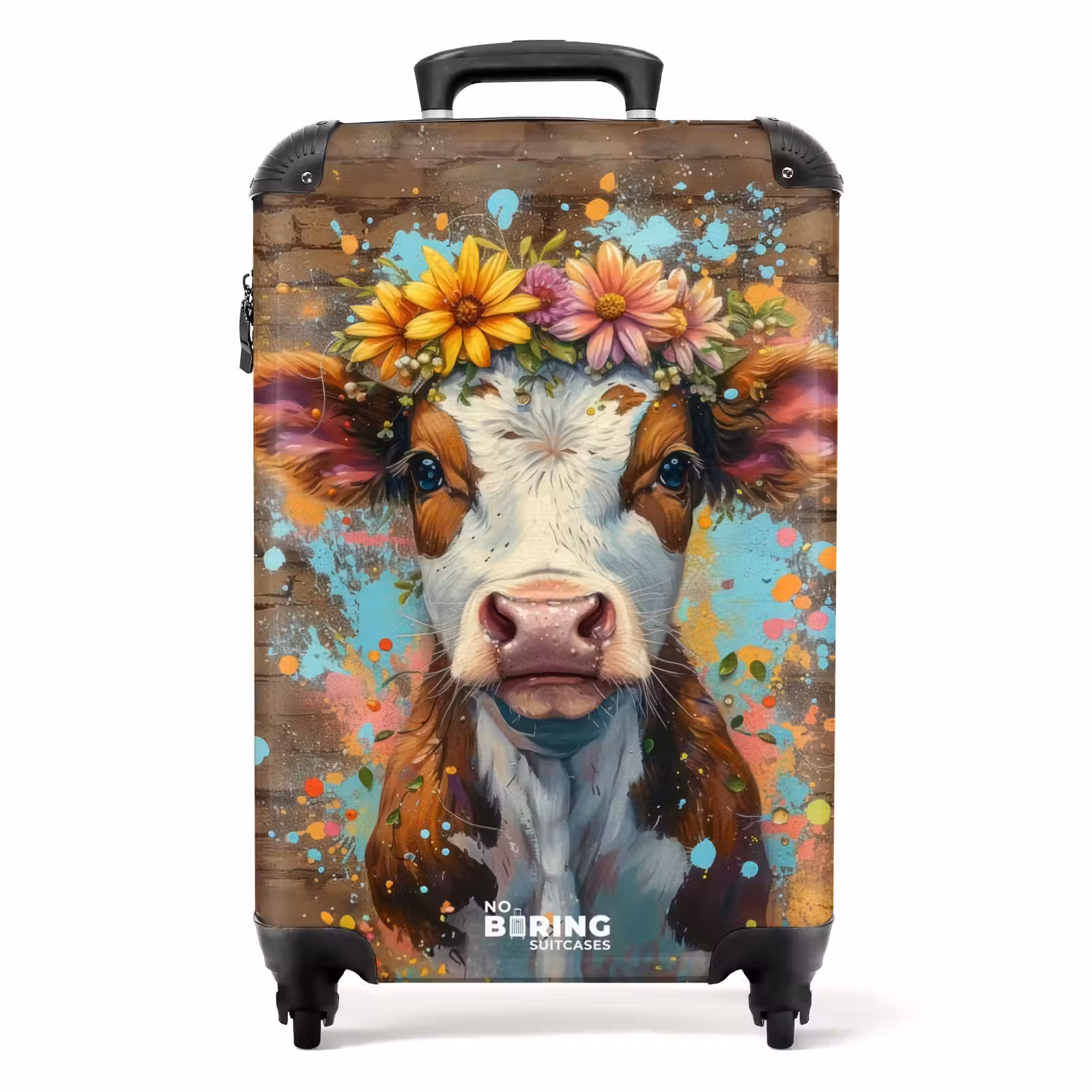 Koffer - Graffiti koe met kleurrijke bloemen — 1
