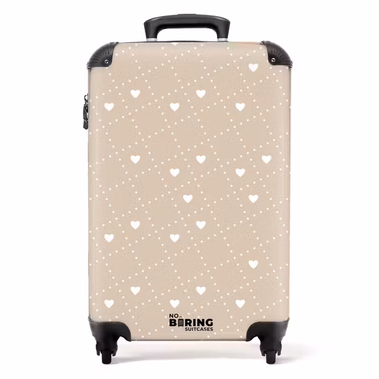 Koffer - Beige achtergrond met witte hartjes — 1