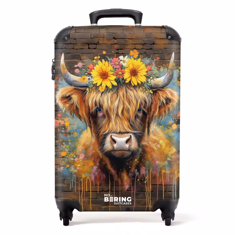 Koffer - Graffiti schotse hooglander met bloemen — 1