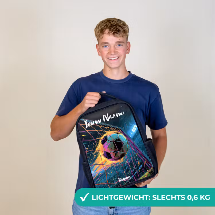 Kinderrugzak met naam - Zwart - Neon - Net - Voetbal - Kleurrijk — 2