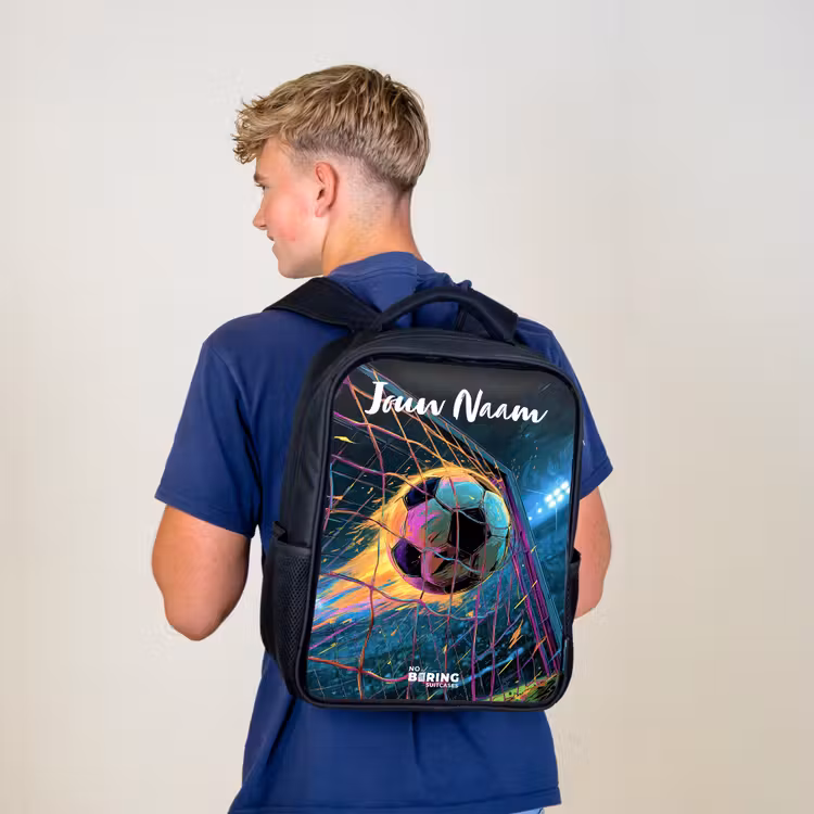 Kinderrugzak met naam - Zwart - Neon - Net - Voetbal - Kleurrijk — 6