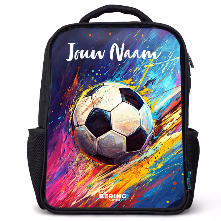 Kinderrugzak met naam - Zwart - Neon - Voetbal - Kleurrijk — 1