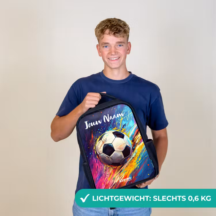 Kinderrugzak met naam - Zwart - Neon - Voetbal - Kleurrijk — 2