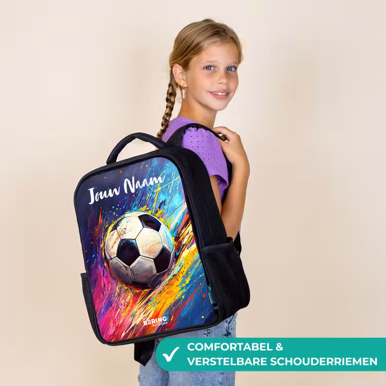 Kinderrugzak met naam - Zwart - Neon - Voetbal - Kleurrijk — 3