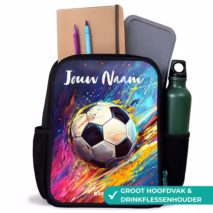 Kinderrugzak met naam - Zwart - Neon - Voetbal - Kleurrijk — 4