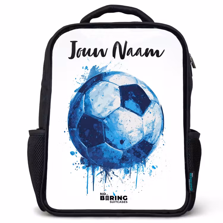 Kinderrugzak met naam - Zwart - Voetbalvibes - Inktspatten - Blauw — 1